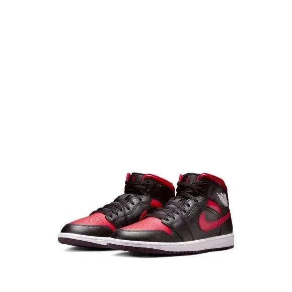Nike Air Jordan 1 Mid Sneakers Red Bred Black Basketball Streetwear Men Size 9.5 - Picture 1 of 12